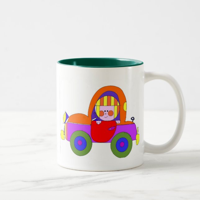 little girl in car Two-Tone coffee mug (Right)