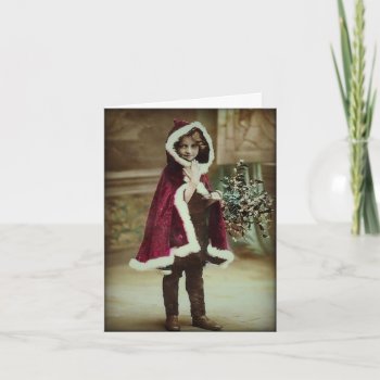 Little Girl In Chritsmas Cape Vintage Note Card by ForEverProud at Zazzle