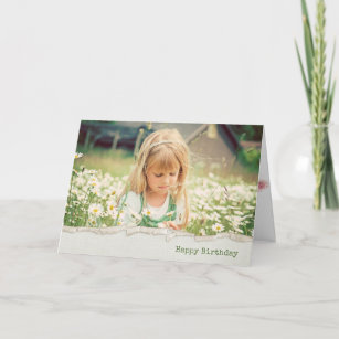 little girl in daisies in torn edge border card