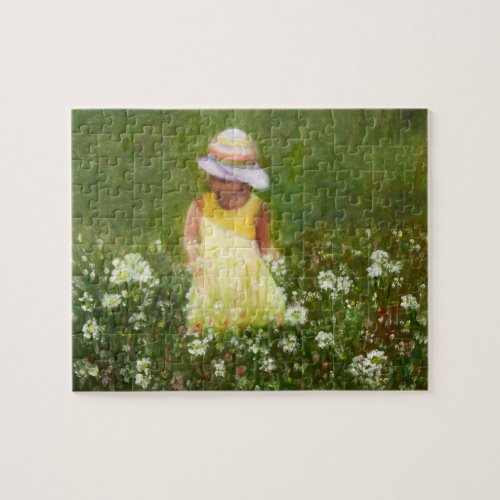 Little Girl in Field of Flowers Jigsaw Puzzle