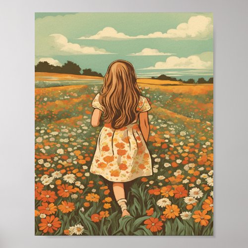 Little girl in flower field poster