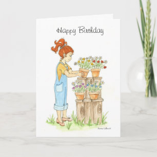 Little Girl in Garden Birthday Card