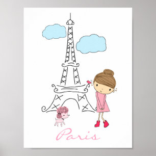 Little Girl in Paris with Poodle Poster