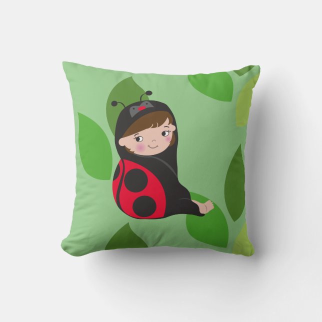 LIttle Girl in Red Ladybug Costume Throw Pillow (Front)