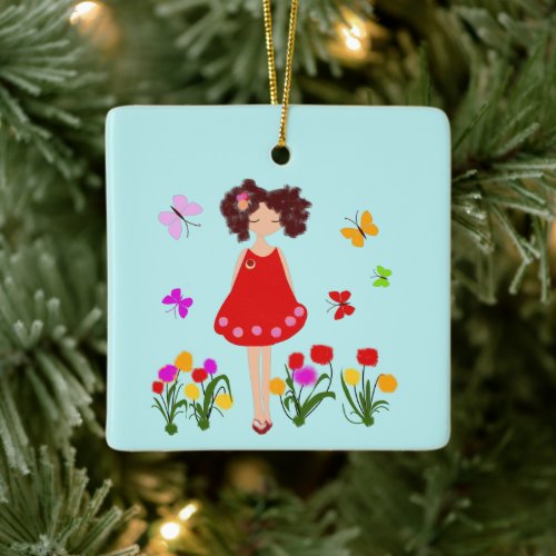 Little girl in the garden ceramic ornament