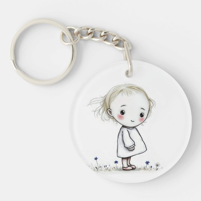 Little Girl In Wildflowers With Inspiring Quote Keychain (Front)