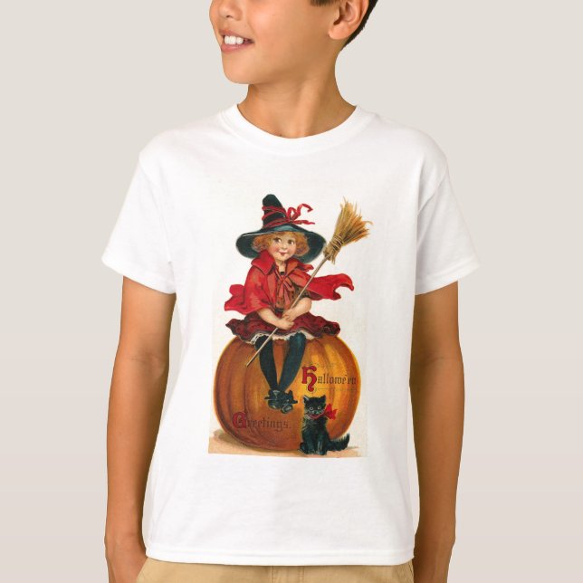 Little Girl in Witch Costume Halloween Tees (Front)