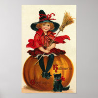 Little Girl in Witch Costume Poster