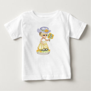 Little Girl in Yellow Easter Dress Holding Flowers Baby T-Shirt