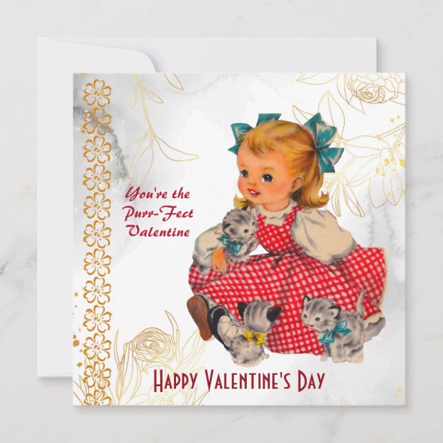 Little Girl Kittens Vintage Purr-Fect Valentine  (Front)