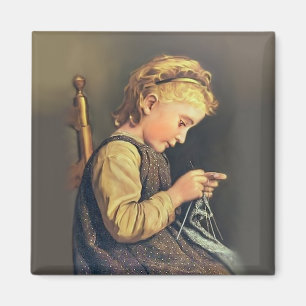 Little Girl Knitting Magnet