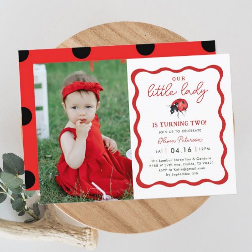 Little Girl Ladybug Birthday Party Photo Invitation