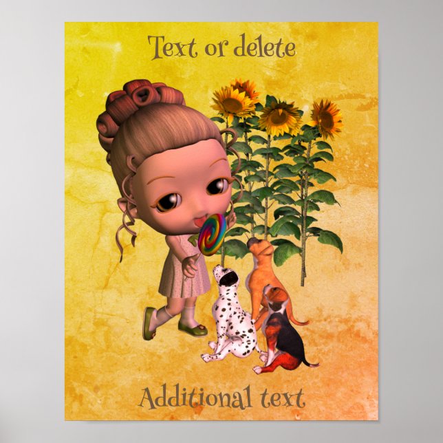 Little Girl Lollipop And Puppies Personalized Poster (Front)
