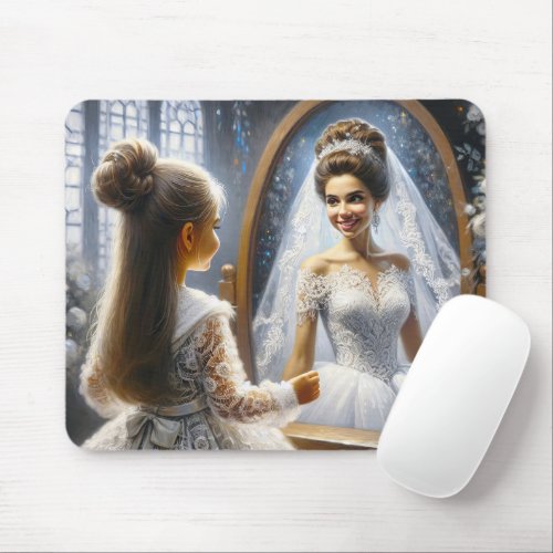Little Girl Looking In A Mirror At A Bride Mouse Pad