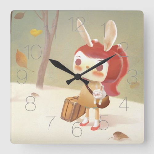Little Girl Lost in the Forest Square Wall Clock