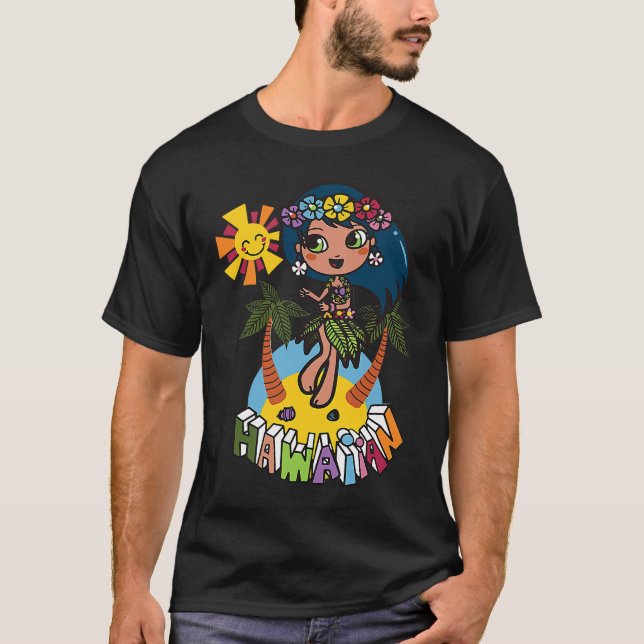 Little Girl Luau Hawaii Costume Cute Kids Hawaiian T-Shirt (Front)