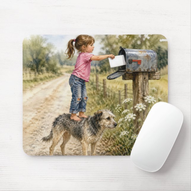 Little Girl Mailing a Card Mouse Pad (With Mouse)