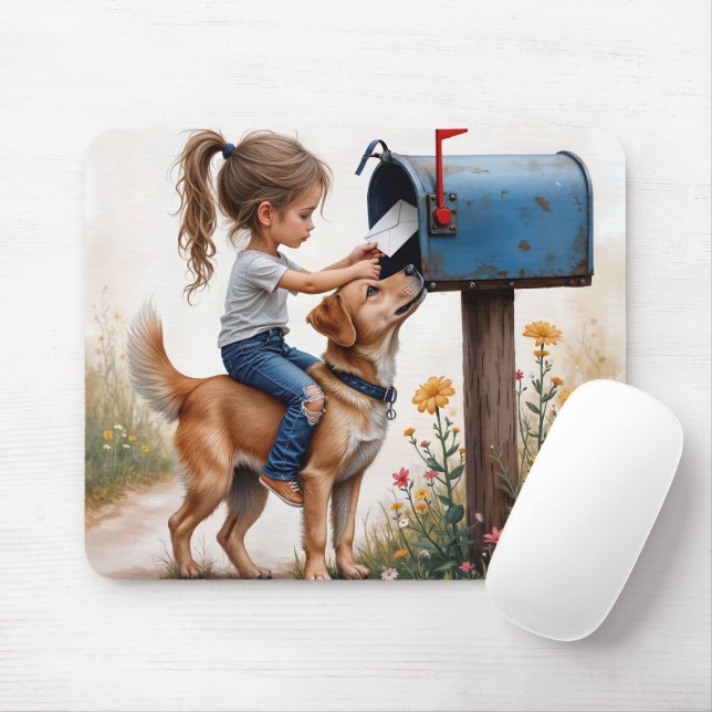 Little Girl Mailing a Letter Mouse Pad (With Mouse)