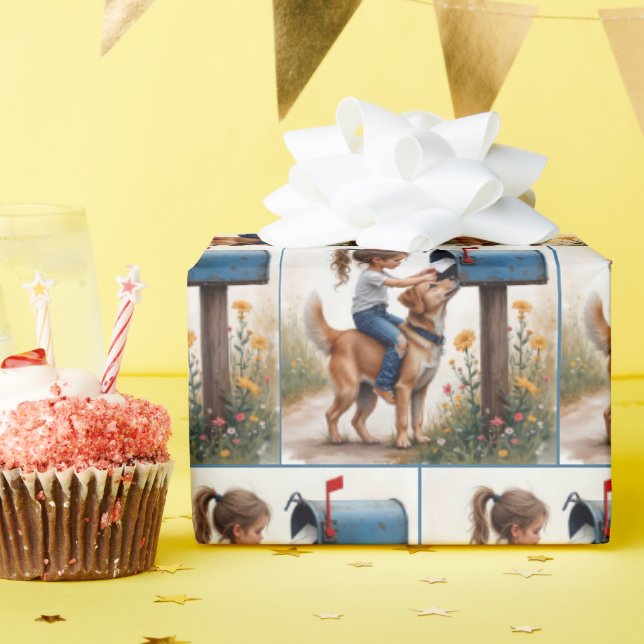 Little Girl Mailing a Letter Wrapping Paper (Birthday Party)