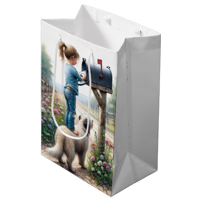 Little Girl Mailing An Envelope Medium Gift Bag (Front Angled)