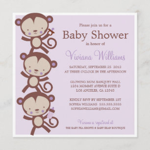 LITTLE GIRL MONKEYS   BABY SHOWER INVITATION