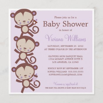 Little Girl Monkeys | Baby Shower Invitation by FINEandDANDY at Zazzle
