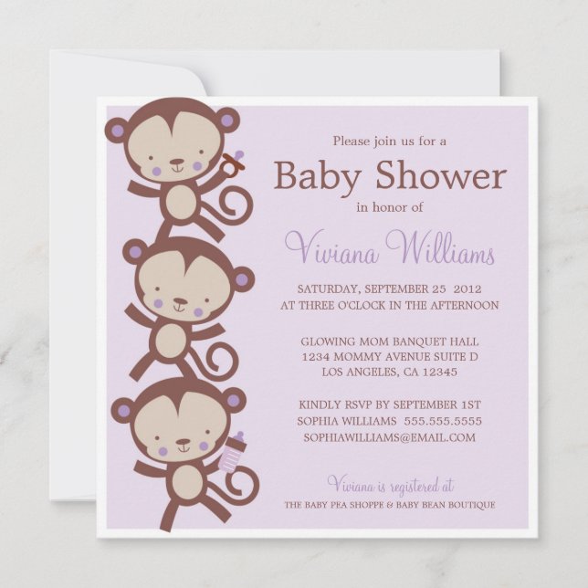 LITTLE GIRL MONKEYS | BABY SHOWER INVITATION (Front)