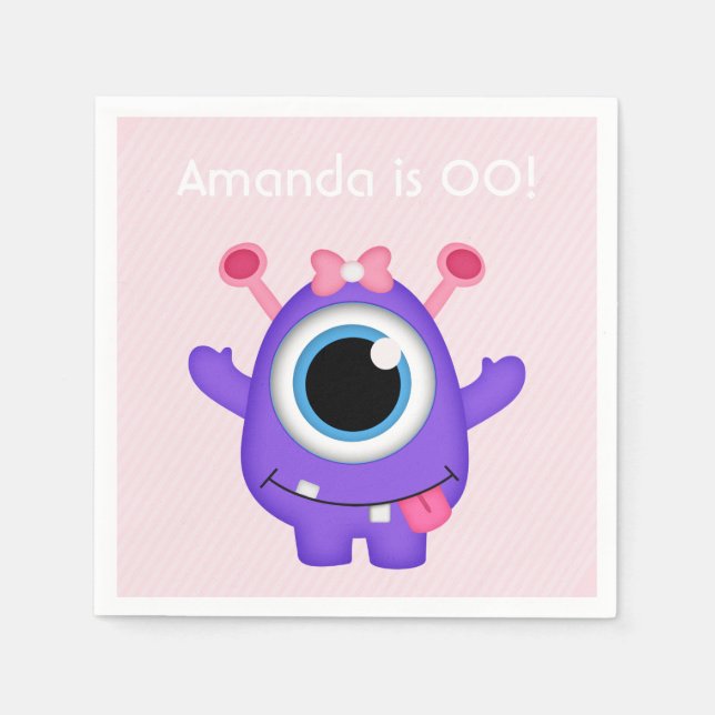 Little Girl Monster themed Party personalized Napkins (Front)