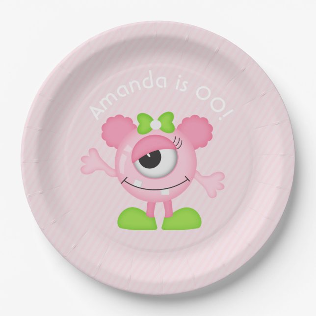 Little Girl Monster themed Party personalized Paper Plates (Front)