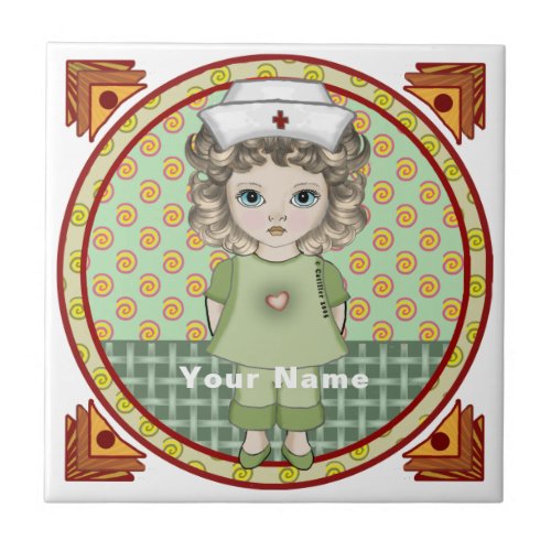Little Girl Nurse custom name Ceramic Tile