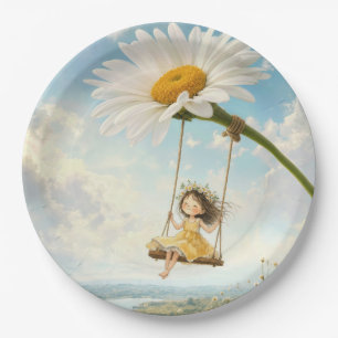 Little Girl on a Daisy Swing Paper Plates