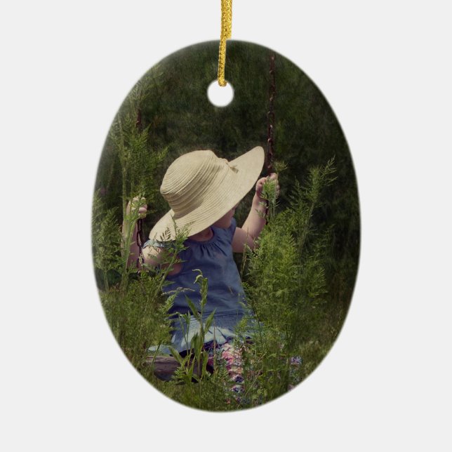 Little Girl on a Swing Ceramic Ornament (Front)