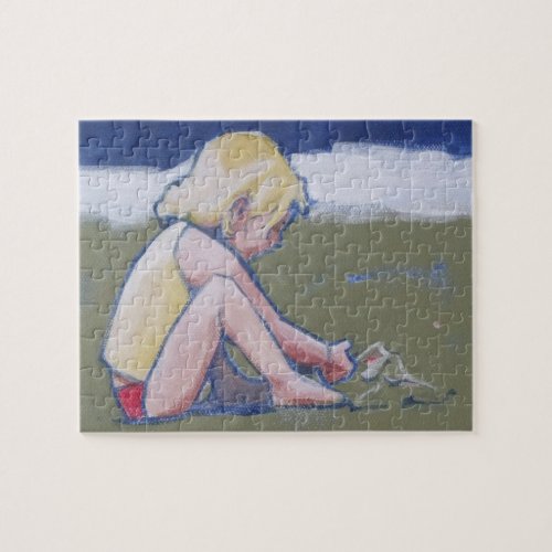 Little Girl on Beach Playing in Sand Jigsaw Puzzle