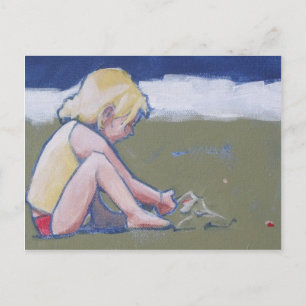 Little Girl on Beach Playing in Sand Postcard