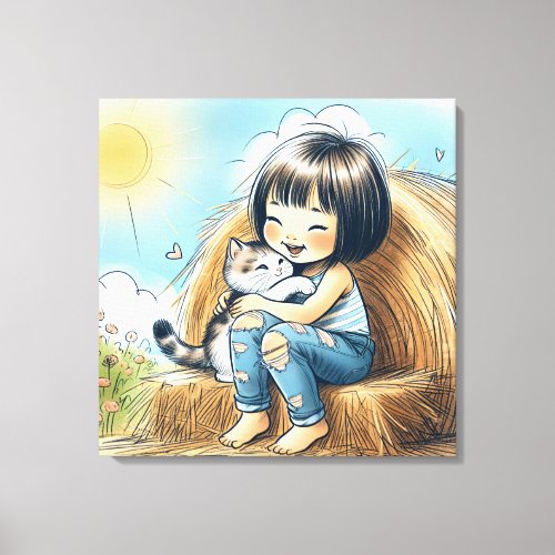 Little Girl On Hay Bale Canvas Print