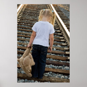 Little Girl On Railroad Tracks Poster