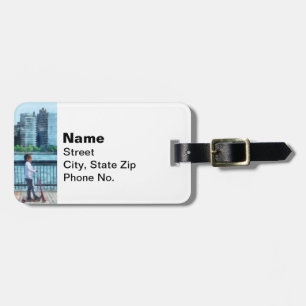 Little Girl on Scooter by Manhattan Skyline Luggage Tag