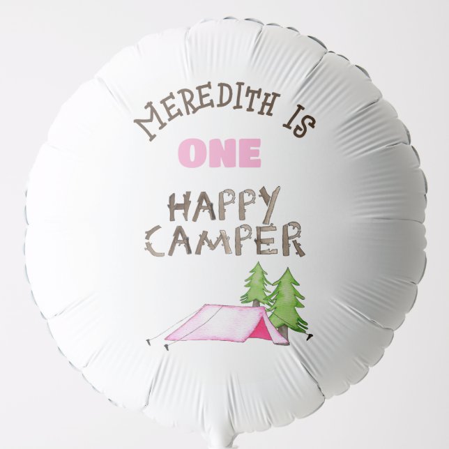 Little Girl One Happy Camper First Birthday Party Balloon (Front)