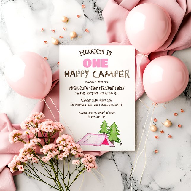 Little Girl One Happy Camper First Birthday Party Invitation (Creator Uploaded)