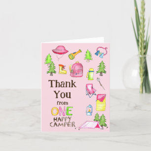 Little Girl One Happy Camper First Birthday Party Letterpress Thank You Card