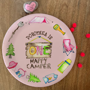 Little Girl One Happy Camper First Birthday Party Paper Plates