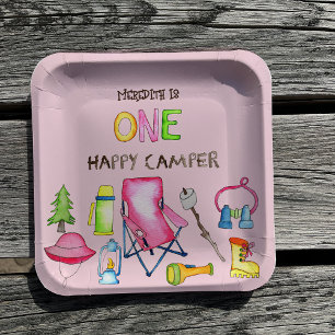 Little Girl One Happy Camper First Birthday Party Paper Plates