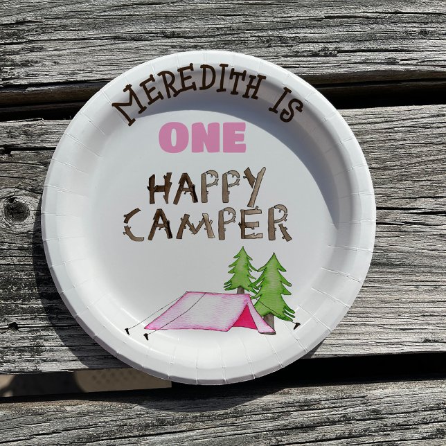 Little Girl One Happy Camper First Birthday Party Paper Plates (Creator Uploaded)