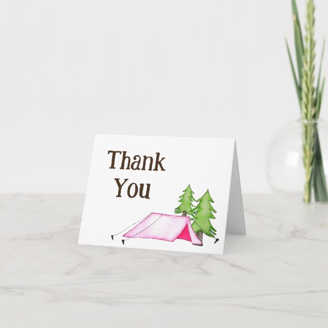 Little Girl One Happy Camper First Birthday Party Thank You Card (Front)