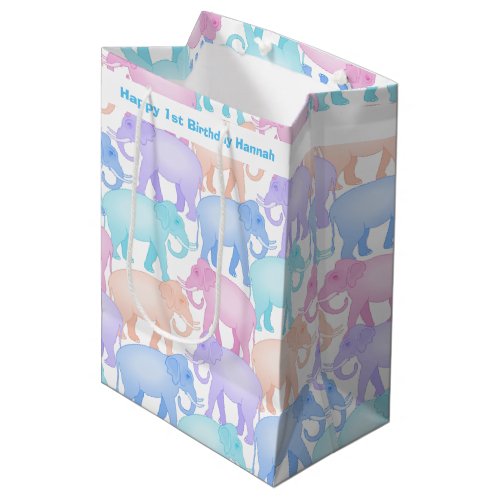 Little Girl or Boy First Birthday Cute Elephants Medium Gift Bag