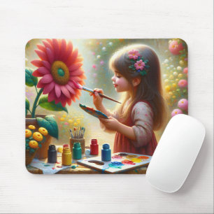 Little Girl Painting a Flower Mouse Pad