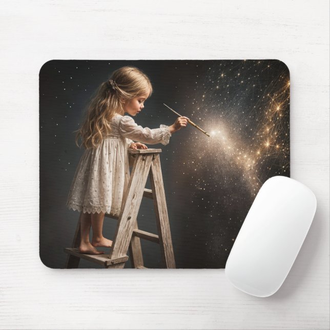 Little Girl Painting Night Stars Mouse Pad (With Mouse)