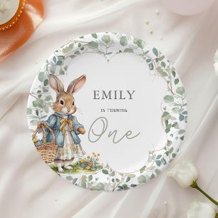 Little Girl Peter Rabbit Greenery 1st Birthday Paper Plates