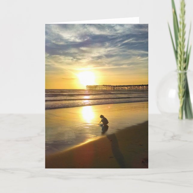 Little Girl Playing on the Beach at Sunset Card (Front)