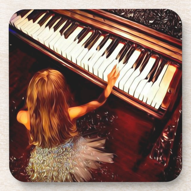 Little Girl Playing Piano Beverage Coaster (Front)